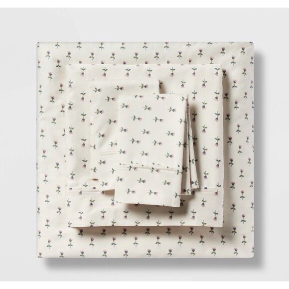 Queen 400 Thread Count Performance Sheet Set Tulip Toss - Threshold NEW - Picture 2 of 6